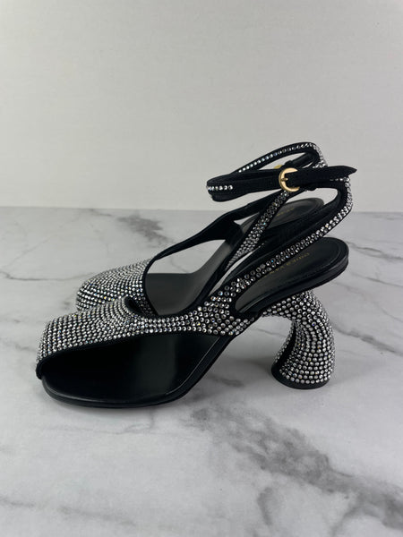 DRIES VAN NOTEN Black Embellished Leather Heeled Sandals Size 37.5