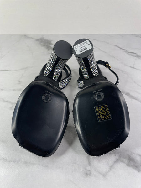 DRIES VAN NOTEN Black Embellished Leather Heeled Sandals Size 37.5