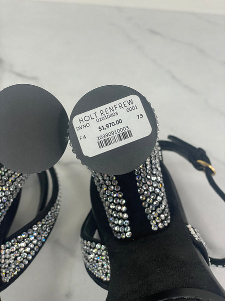 DRIES VAN NOTEN Black Embellished Leather Heeled Sandals Size 37.5
