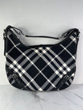 BURBERRY Black/White Nova Check Canvas and Leather Buckle Hobo Shoulder Bag