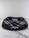 BURBERRY Black/White Nova Check Canvas and Leather Buckle Hobo Shoulder Bag