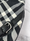 BURBERRY Black/White Nova Check Canvas and Leather Buckle Hobo Shoulder Bag