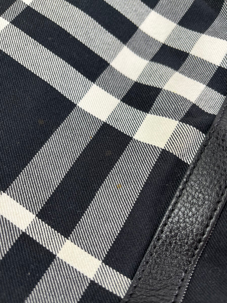 BURBERRY Black/White Nova Check Canvas and Leather Buckle Hobo Shoulder Bag