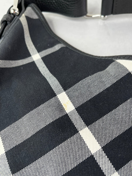 BURBERRY Black/White Nova Check Canvas and Leather Buckle Hobo Shoulder Bag