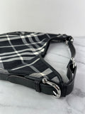 BURBERRY Black/White Nova Check Canvas and Leather Buckle Hobo Shoulder Bag