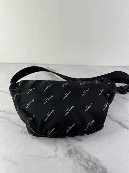Balenciaga Black/White Nylon Allover Logo Explorer Belt Bag