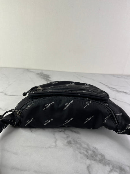 Balenciaga Black/White Nylon Allover Logo Explorer Belt Bag