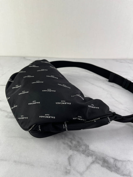 Balenciaga Black/White Nylon Allover Logo Explorer Belt Bag