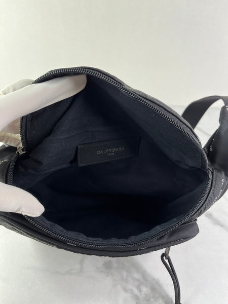 Balenciaga Black/White Nylon Allover Logo Explorer Belt Bag
