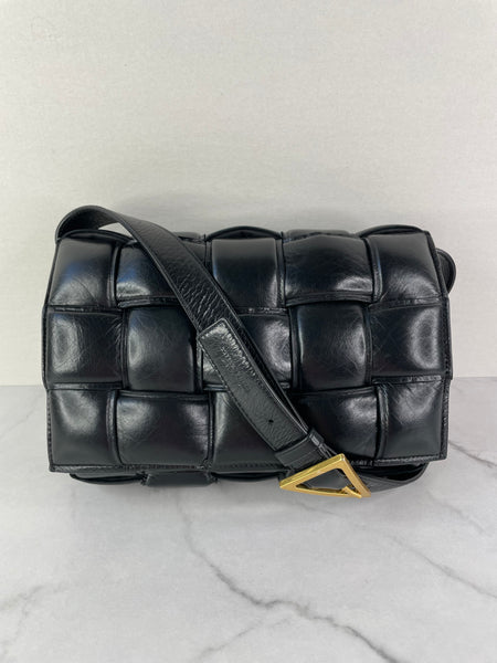 BOTTEGA VENETA Black Lambskin Padded Cassette Crossbody/Shoulder Bag