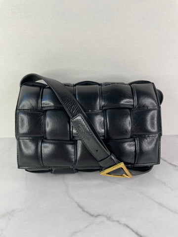 BOTTEGA VENETA Black Lambskin Padded Cassette Crossbody/Shoulder Bag