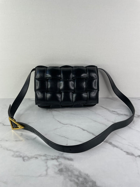 BOTTEGA VENETA Black Lambskin Padded Cassette Crossbody/Shoulder Bag