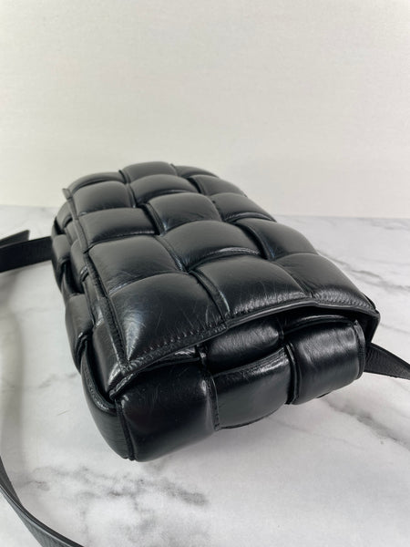 BOTTEGA VENETA Black Lambskin Padded Cassette Crossbody/Shoulder Bag