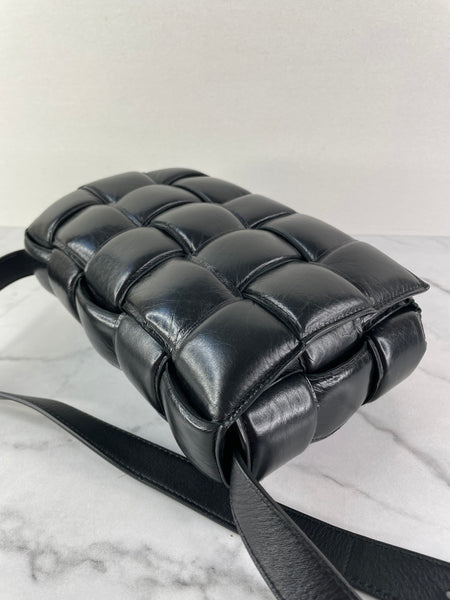 BOTTEGA VENETA Black Lambskin Padded Cassette Crossbody/Shoulder Bag