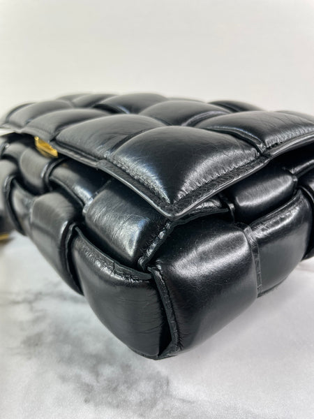 BOTTEGA VENETA Black Lambskin Padded Cassette Crossbody/Shoulder Bag