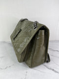 SAINT LAURENT Military Olive Crinkled Lambskin Matelasse Monogram Medium Niki Chain Shoulder/Crossbody Bag