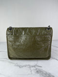 SAINT LAURENT Military Olive Crinkled Lambskin Matelasse Monogram Medium Niki Chain Shoulder/Crossbody Bag