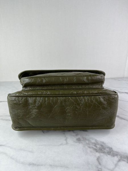 SAINT LAURENT Military Olive Crinkled Lambskin Matelasse Monogram Medium Niki Chain Shoulder/Crossbody Bag