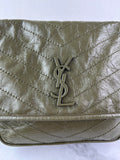 SAINT LAURENT Military Olive Crinkled Lambskin Matelasse Monogram Medium Niki Chain Shoulder/Crossbody Bag