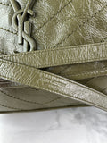 SAINT LAURENT Military Olive Crinkled Lambskin Matelasse Monogram Medium Niki Chain Shoulder/Crossbody Bag