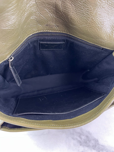 SAINT LAURENT Military Olive Crinkled Lambskin Matelasse Monogram Medium Niki Chain Shoulder/Crossbody Bag