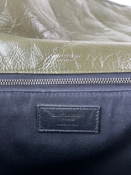 SAINT LAURENT Military Olive Crinkled Lambskin Matelasse Monogram Medium Niki Chain Shoulder/Crossbody Bag