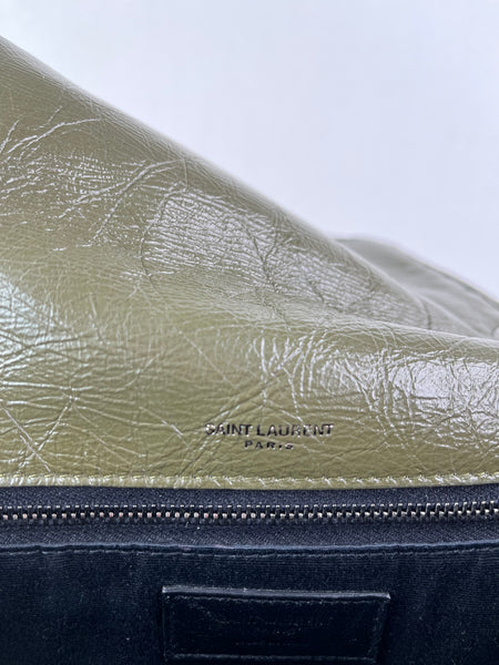 SAINT LAURENT Military Olive Crinkled Lambskin Matelasse Monogram Medium Niki Chain Shoulder/Crossbody Bag