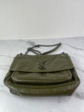 SAINT LAURENT Military Olive Crinkled Lambskin Matelasse Monogram Medium Niki Chain Shoulder/Crossbody Bag