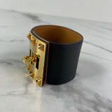 HERMÈS Black Extrême Kelly Dog Leather Wrap Bracelet Size L