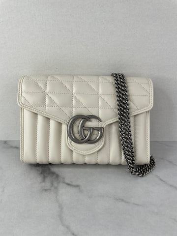 GUCCI White GG MARMONT WALLET ON CHAIN Crossbody/Shoulder Bag