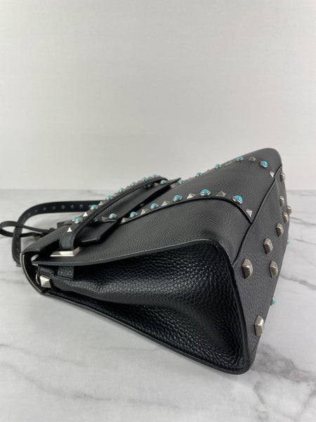 VALENTINO Black Alce Calfskin My Rockstud Rolling Frame Crossbody/Shoulder Bag