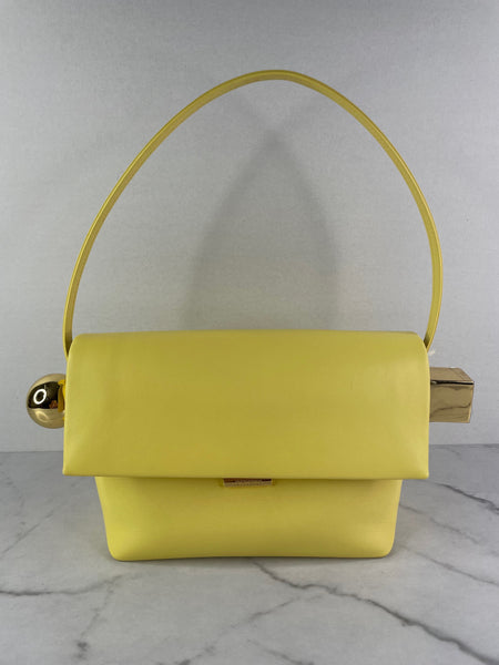 JACQUEMUS Light Yellow Le Rond Carré leather shoulder bag