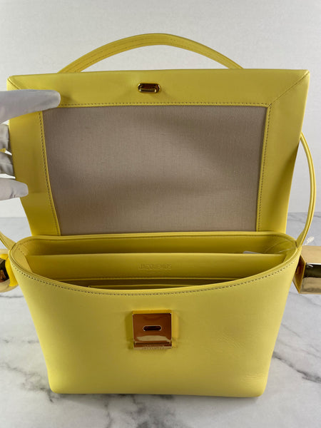 JACQUEMUS Light Yellow Le Rond Carré leather shoulder bag