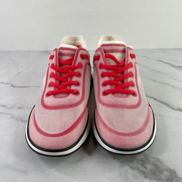 CHANEL White/Red Mesh Lycra Womens CC Logo Sneakers Size 38.5