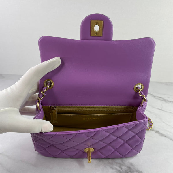 CHANEL Purple Lambskin Quilted CC Pearl Crush Mini Rectangular Flap Bag