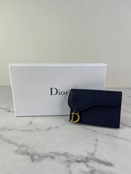 Christian Dior Saddle Bloom Navy Blue Grained Calfskin Card Holder
