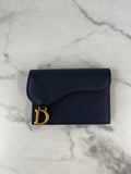 Christian Dior Saddle Bloom Navy Blue Grained Calfskin Card Holder