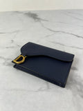 Christian Dior Saddle Bloom Navy Blue Grained Calfskin Card Holder
