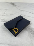 Christian Dior Saddle Bloom Navy Blue Grained Calfskin Card Holder