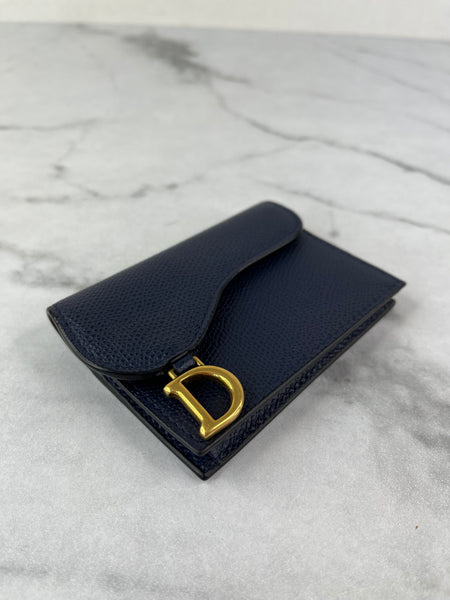 Christian Dior Saddle Bloom Navy Blue Grained Calfskin Card Holder