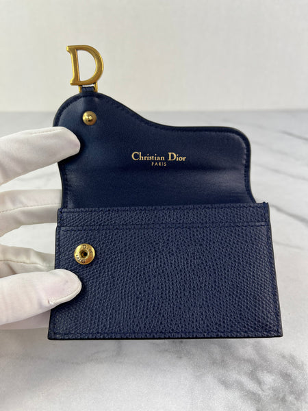 Christian Dior Saddle Bloom Navy Blue Grained Calfskin Card Holder