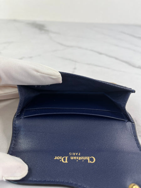 Christian Dior Saddle Bloom Navy Blue Grained Calfskin Card Holder