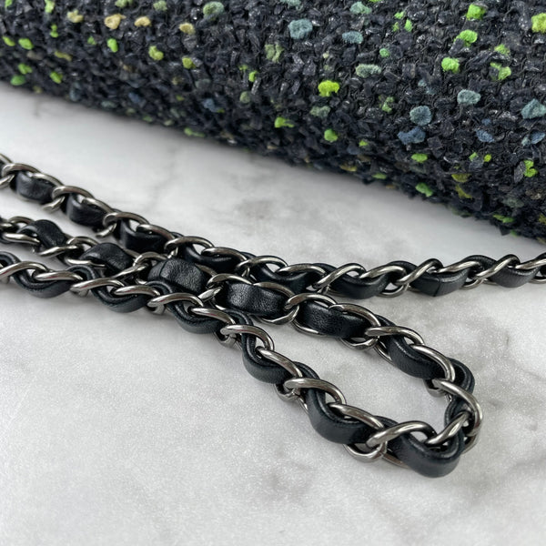 CHANEL Black / Green Multicolor Tweed Flap Shoulder Bag