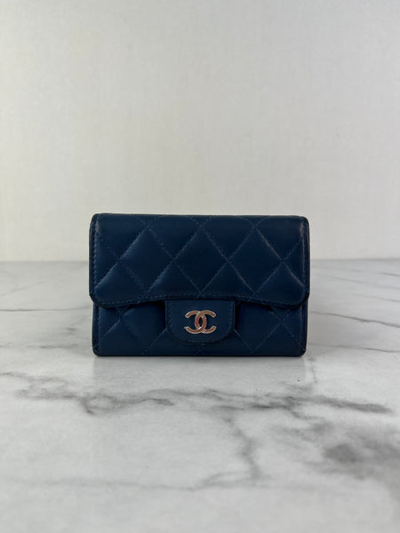 CHANEL Blue Quilted Flap Card Holder Wallet