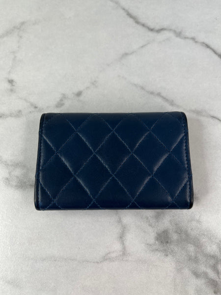 CHANEL Blue Quilted Flap Card Holder Wallet