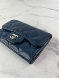CHANEL Blue Quilted Flap Card Holder Wallet