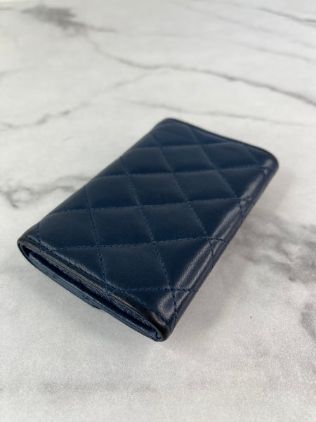 CHANEL Blue Quilted Flap Card Holder Wallet