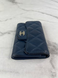 CHANEL Blue Quilted Flap Card Holder Wallet