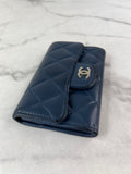 CHANEL Blue Quilted Flap Card Holder Wallet