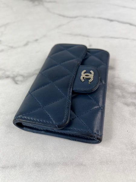 CHANEL Blue Quilted Flap Card Holder Wallet
